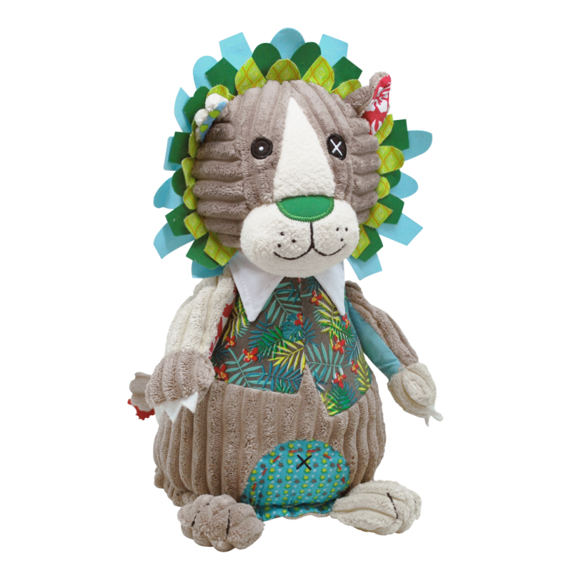 Les déglingos jélékros lion original peluche beige vert 